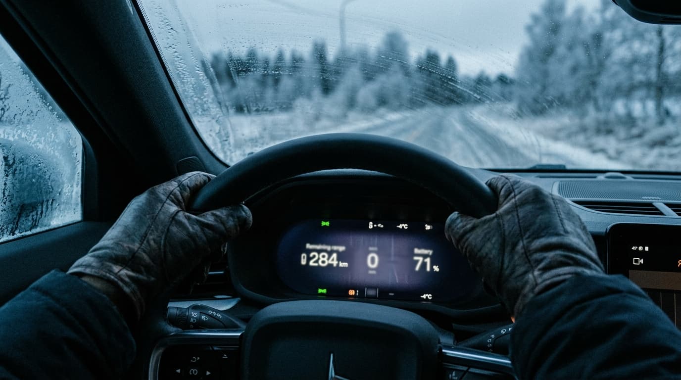 Voiture électrique sur autoroute belge par temps froid, autonomie réelle hiver 2026
