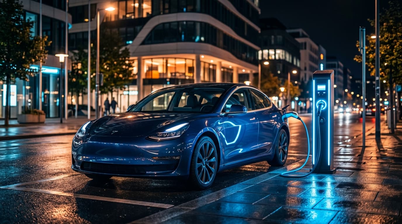 Voiture électrique branchée sur une borne de recharge domestique en Belgique