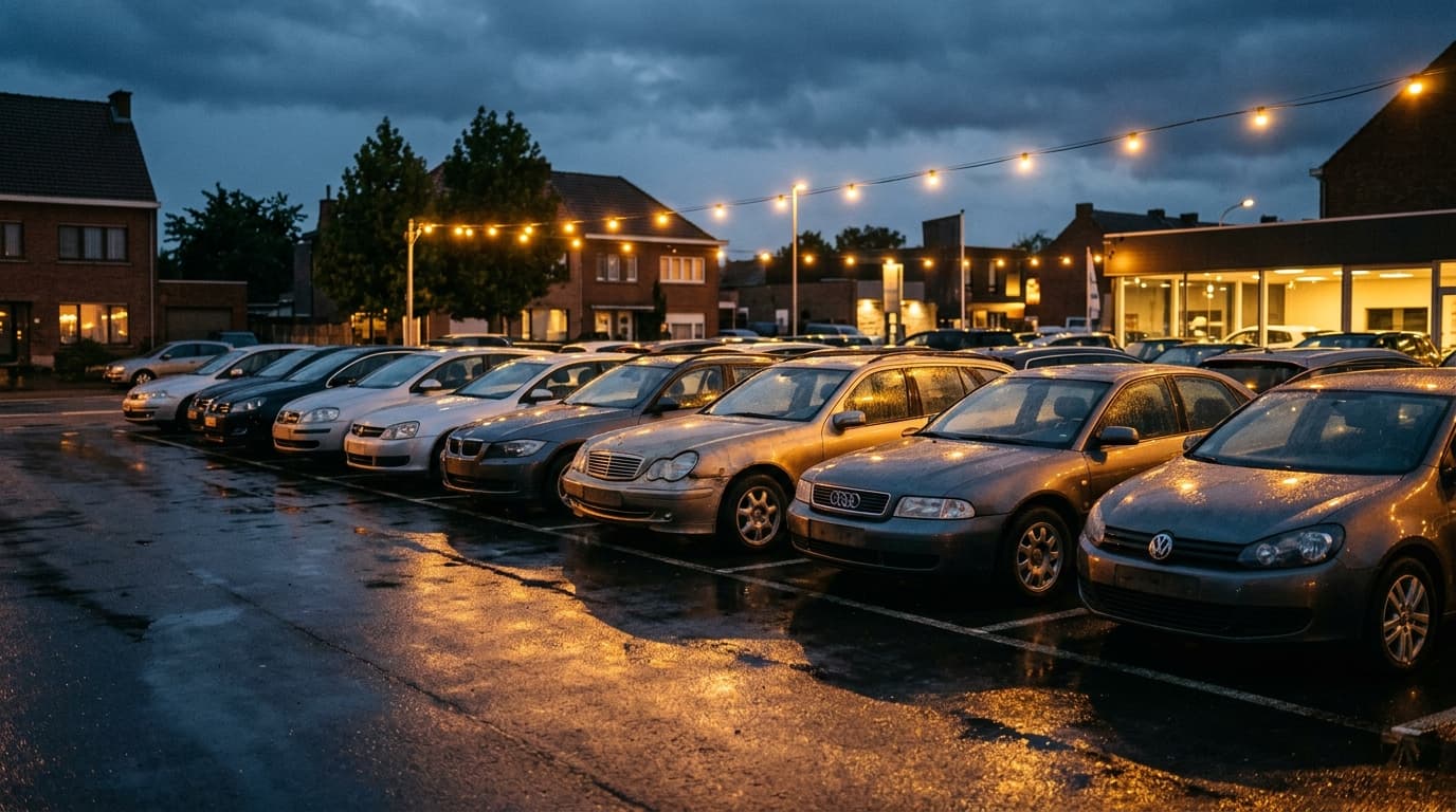 SUV d'occasion sur un parking de concession en Belgique, budget sous 20 000 euros