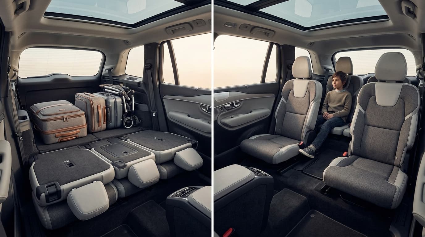 Troisième rangée de sièges d'un SUV 7 places, modularité et accès en 2026