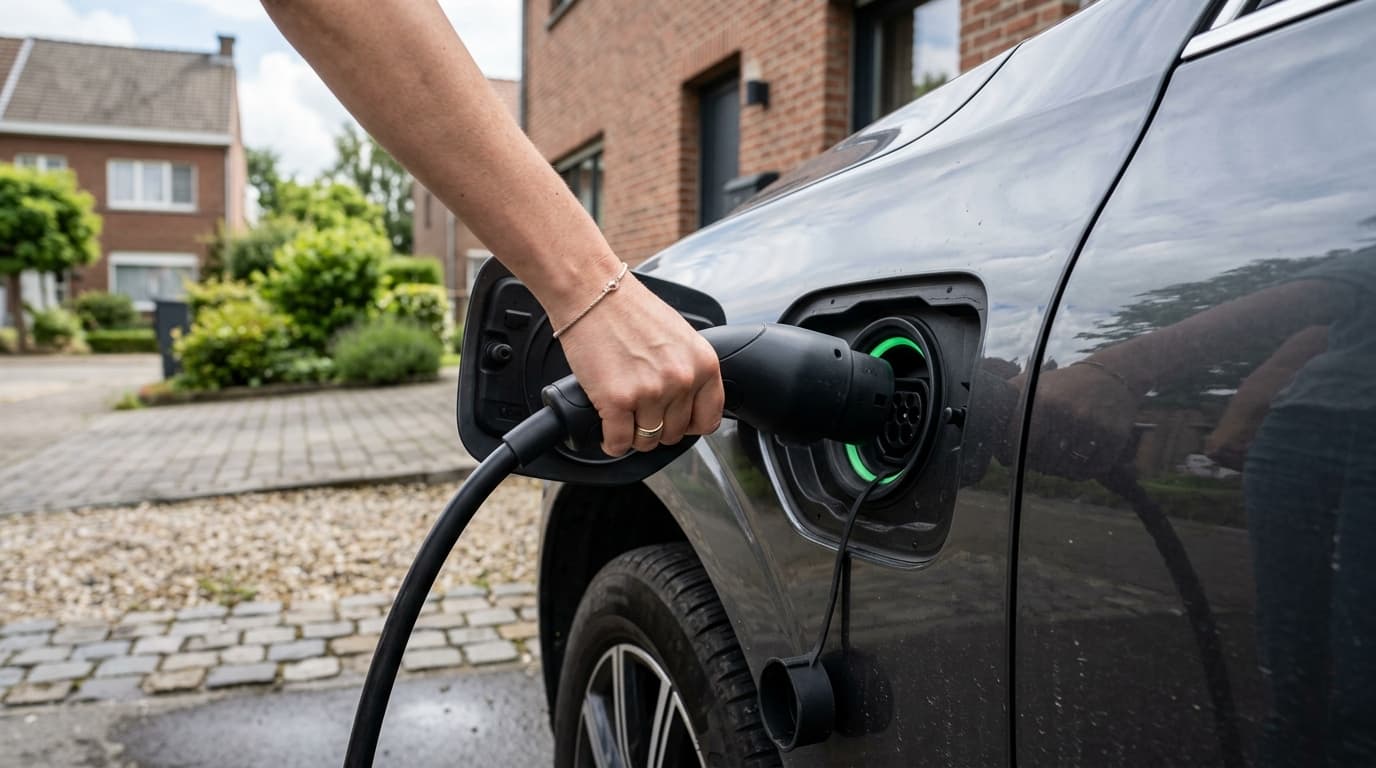 SUV hybride rechargeable sur une route belge, 2026
