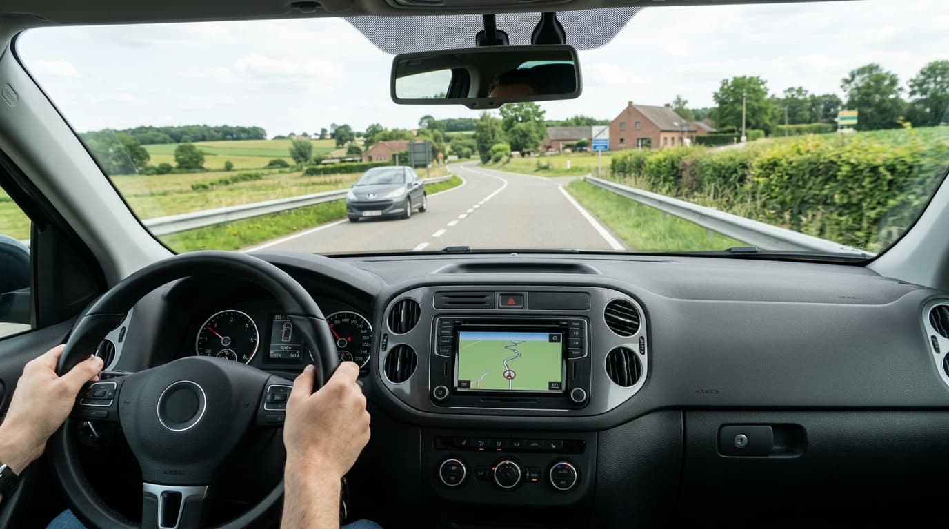 Driving position of a compact SUV with physical climate buttons and good forward visibility, Belgium 2026