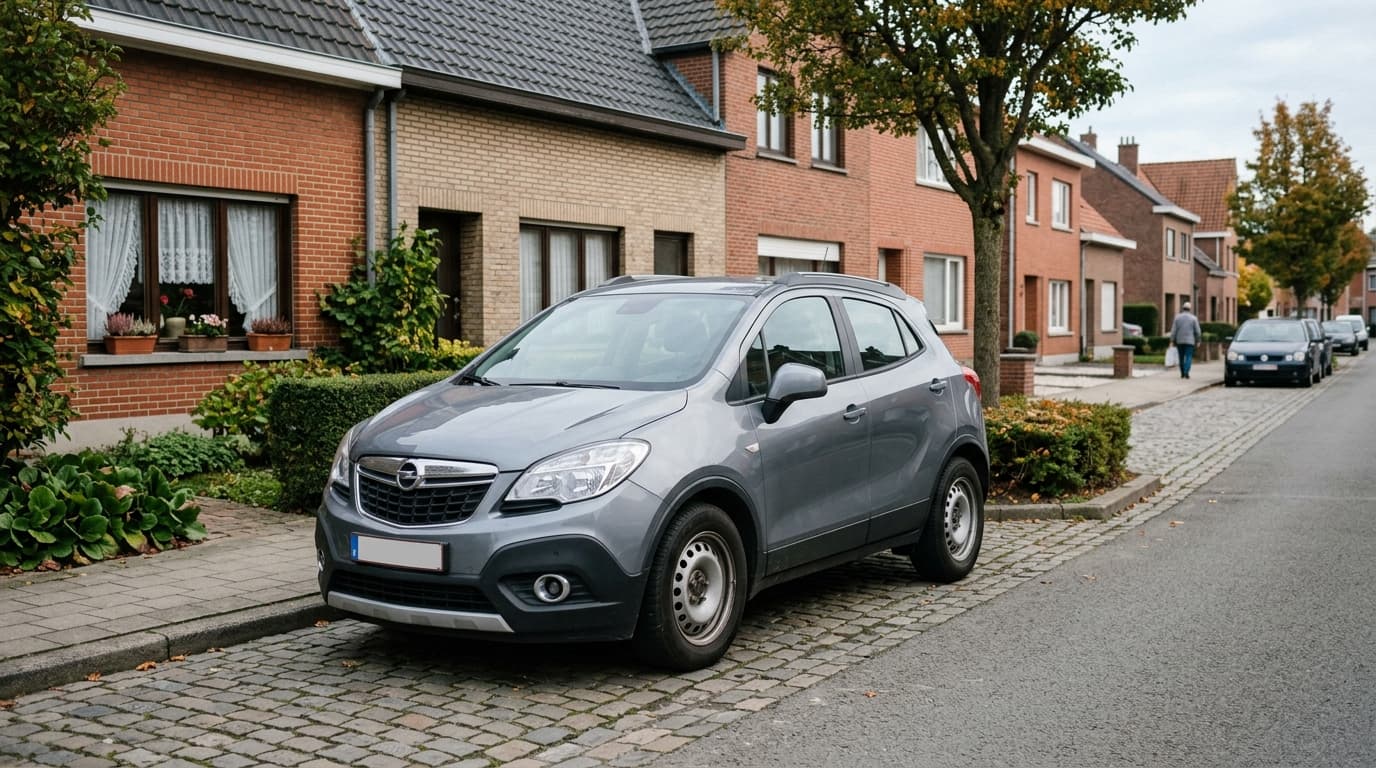 Voiture compacte garée dans une rue résidentielle belge